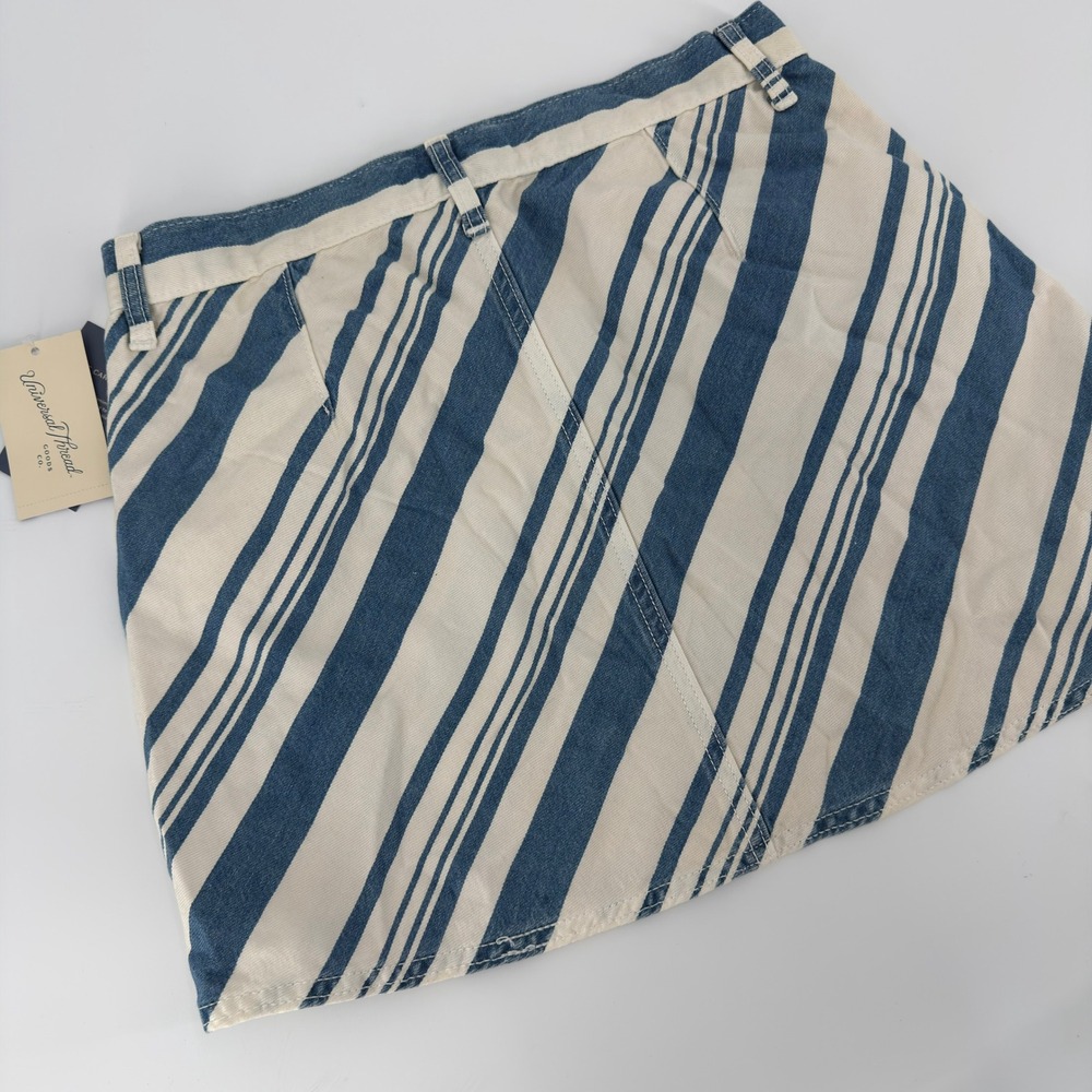 Universal Thread Blue Cream Diagonal Stripe Denim Mini Skirt Size 8 NWT